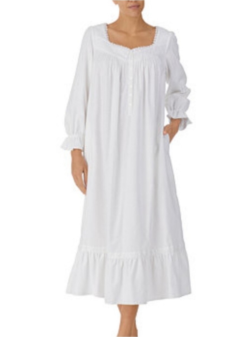 Eileen West White Embroidered Cotton Flannel Ballet Nightgown Large